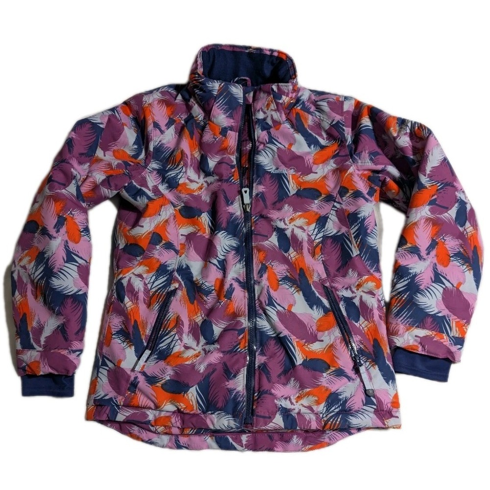 Kamik Youth Girls Winter Jacket Size 10 Feather Print Insulated Full Zip